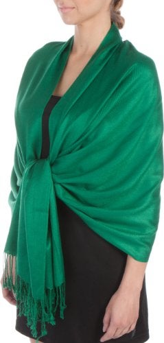 Sakkas Large Soft Silky Pashmina Shawl Wrap Scarf in Solid Colors - Emerald Green - Image 1