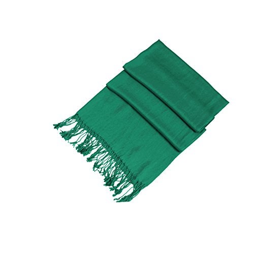 Sakkas Large Soft Silky Pashmina Shawl Wrap Scarf in Solid Colors - Emerald Green - Image 2