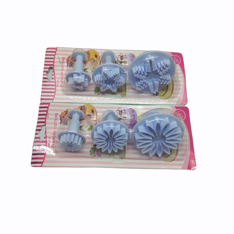 Bake Bully Bake Bully3 Pcs Plastic Fondant Snowflake Christmas 3 Pcs Flower Design Plastic Fondant Plunger Cookie Cutter Set Cake Decorating Tools Set of 2 - Image 1