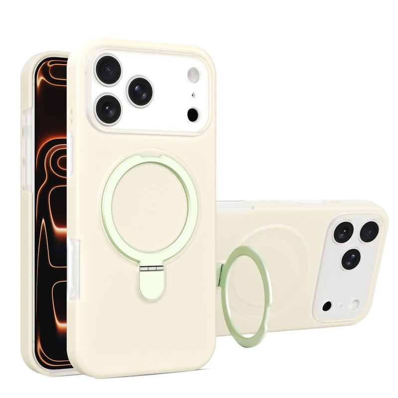 غطاء MagSafe بسيليكون لـ iPhone 17 / 17 Air / 17 Pro / 17 Pro Max مع حماية من السقوط وحامل قائم مع مقاوم للصدمات مع مغناطيس قوي مع تغطية كاملة باللون Antique White مغناطيسي بوظيفة. - ModaStar - Image 1