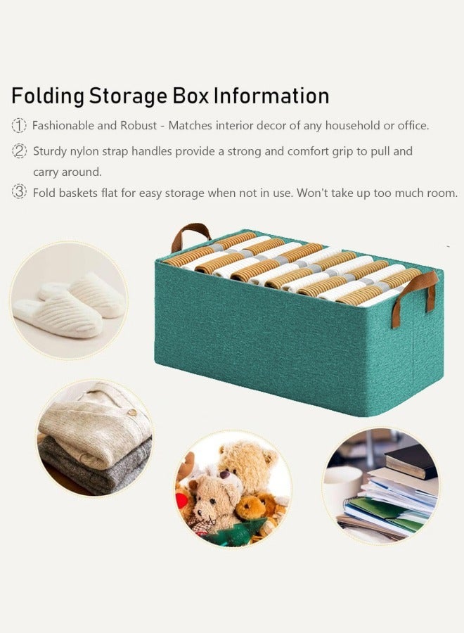 Loquat 2 Piece Folding Storage Box, Linen Storage Baskets, Wardrobe Closets Organizers for All Clothing, Household Sundries Foldable Storage Bins for Toys, Books, Home Supplies, Large Size(Green) - Image 2