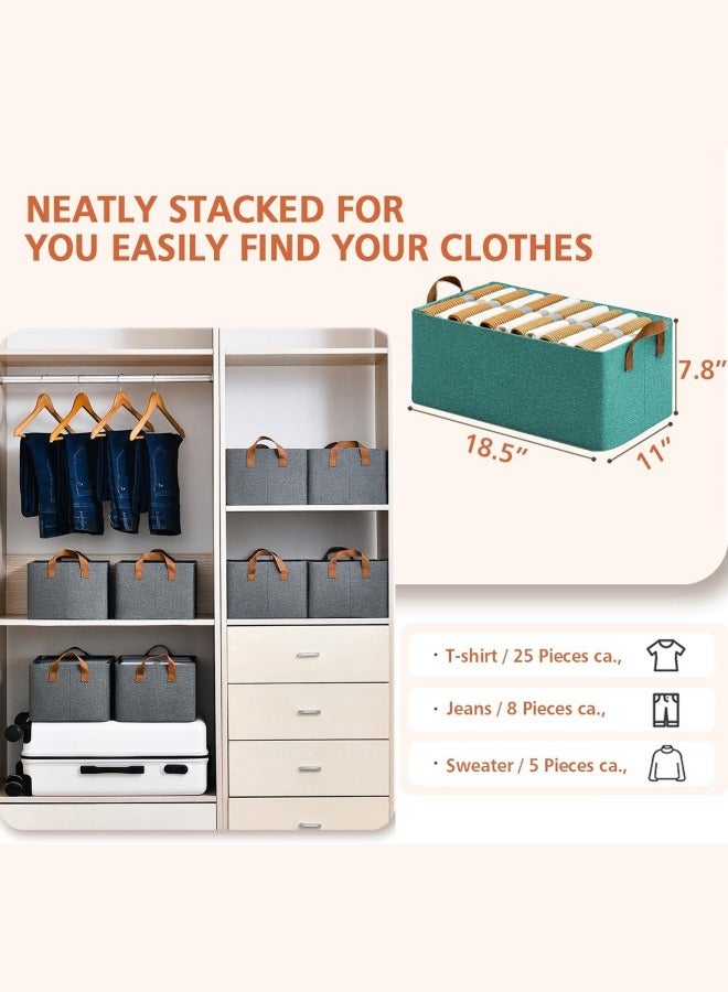 Loquat 2 Piece Folding Storage Box, Linen Storage Baskets, Wardrobe Closets Organizers for All Clothing, Household Sundries Foldable Storage Bins for Toys, Books, Home Supplies, Large Size(Green) - Image 3