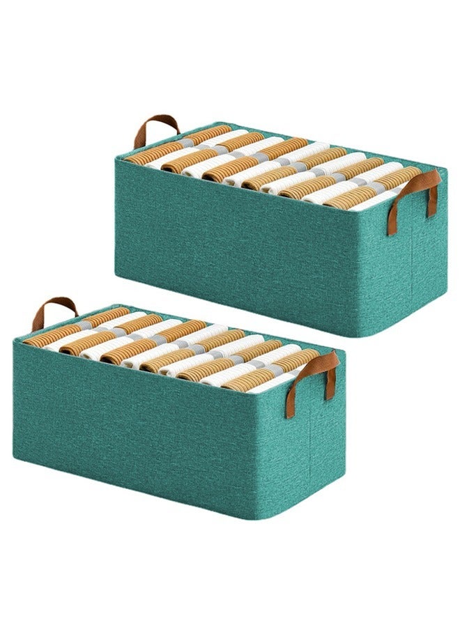 Loquat 2 Piece Folding Storage Box, Linen Storage Baskets, Wardrobe Closets Organizers for All Clothing, Household Sundries Foldable Storage Bins for Toys, Books, Home Supplies, Large Size(Green) - Image 1