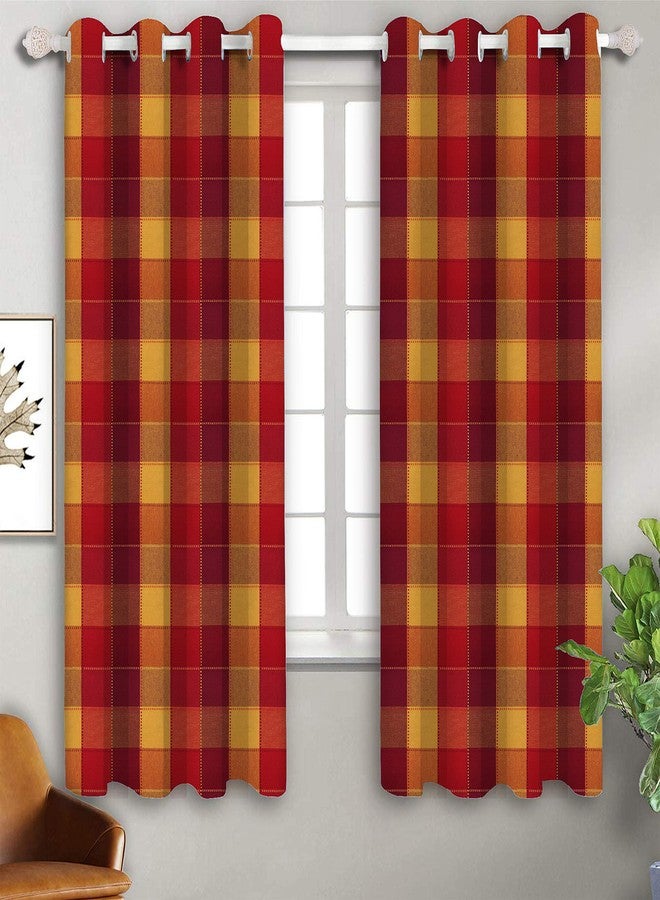Airwill Cotton Checkered Curtain, 5Ft, Red, Pack of 2(Eyelet) - Light-Filtering - Image 1