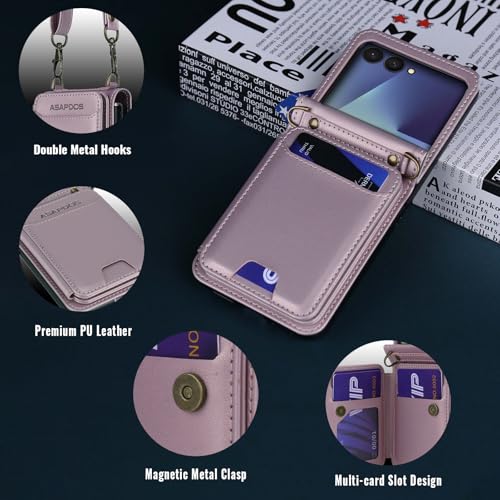 ASAPDOS for Samsung Galaxy Z Flip 7 PU Leather Wallet Phone Case with Card Slots (Holds 5 Cards), Anti-Drop Protection, Wrist & Shoulder Strap Gold - Image 3