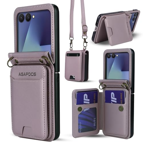 ASAPDOS for Samsung Galaxy Z Flip 7 PU Leather Wallet Phone Case with Card Slots (Holds 5 Cards), Anti-Drop Protection, Wrist & Shoulder Strap Gold - Image 1