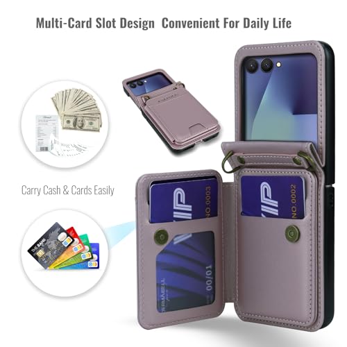 ASAPDOS for Samsung Galaxy Z Flip 7 PU Leather Wallet Phone Case with Card Slots (Holds 5 Cards), Anti-Drop Protection, Wrist & Shoulder Strap Gold - Image 2