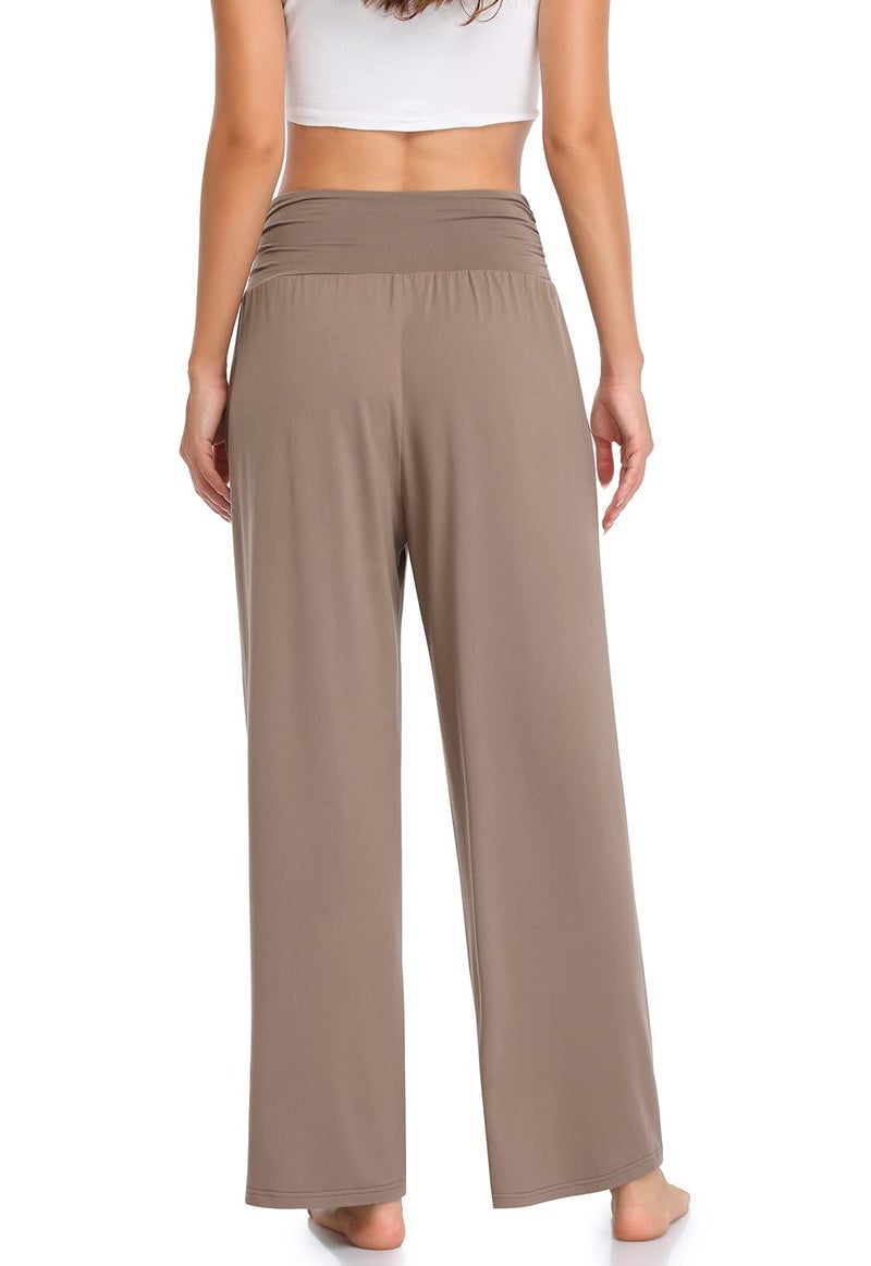 TARSE Womens Wide Leg Pants Petite Casual Loose Yoga Sweatpants Comfy Lounge Pajama Flowy Pants Pockets(Mocha Brown,S) - Image 2