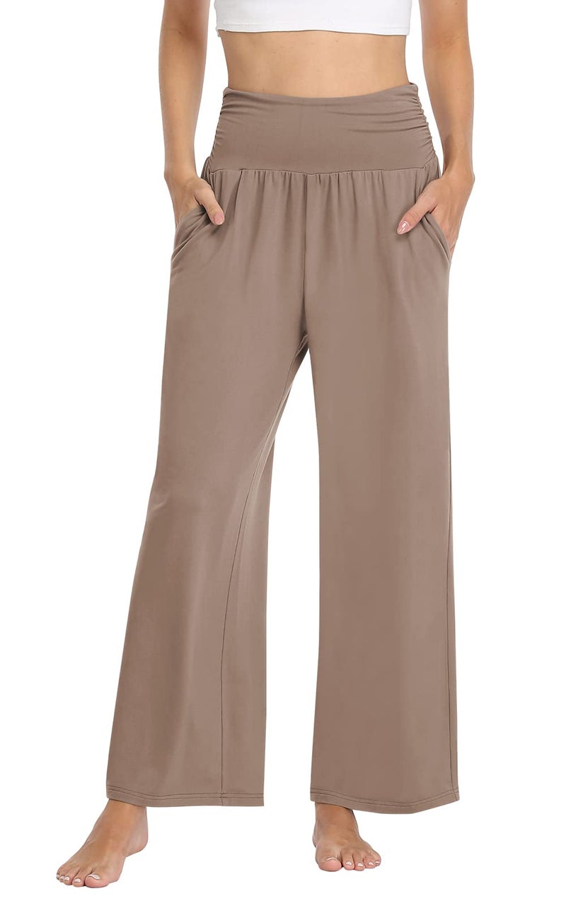 TARSE Womens Wide Leg Pants Petite Casual Loose Yoga Sweatpants Comfy Lounge Pajama Flowy Pants Pockets(Mocha Brown,S) - Image 5