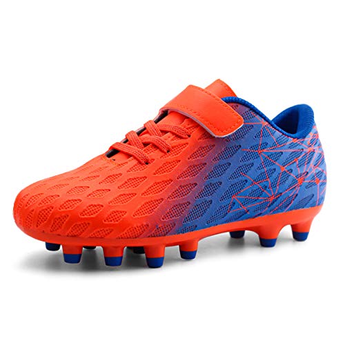 brooman Kids Firm Ground Soccer Cleats Boys Girls Athletic Outdoor Football Shoes115Orange Blue - Image 1