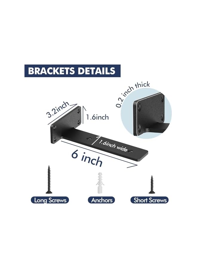 The Bros The Bros Floating Shelf Brackets, 6 Pack Heavy Duty Shelf Brackets with Install Screws, Metal Wall Mount L Shaped Shelves Support, Floating Metal Shelf Brackets with 5mm Thick and 150 lb Load Capacity  - Image 3