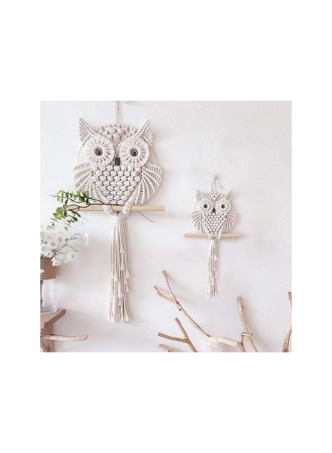 The Bros 2 Pcs Owl Macrame Wall Hanging Tapestry Art Decor Handmade Woven Boho Ornament Wall Hanger for Office Bedroom Apartment Living Room Nursery Gallery - Image 5