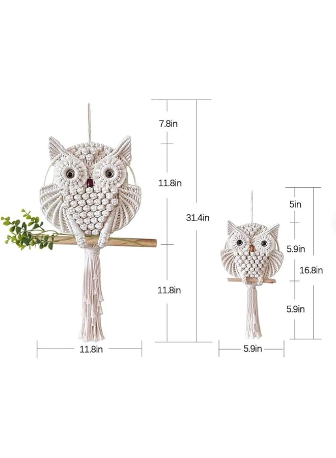 The Bros 2 Pcs Owl Macrame Wall Hanging Tapestry Art Decor Handmade Woven Boho Ornament Wall Hanger for Office Bedroom Apartment Living Room Nursery Gallery - Image 3