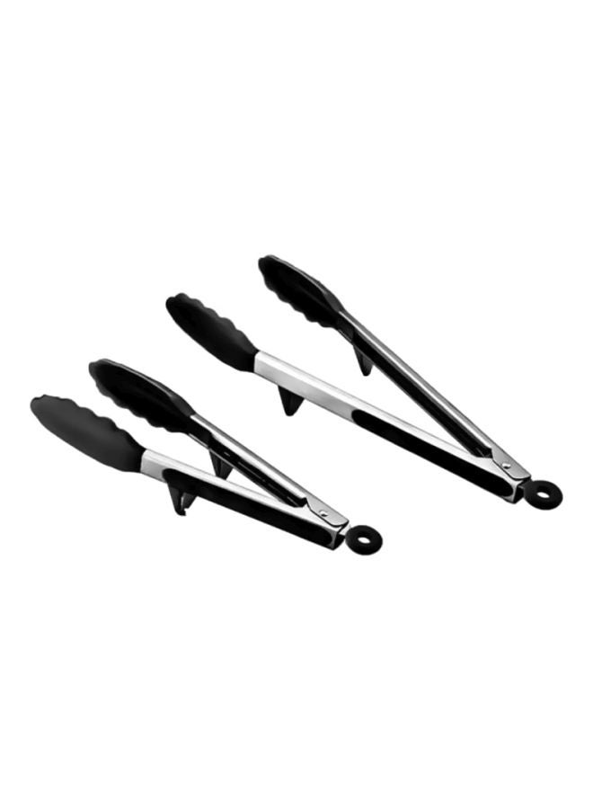 Sharpdo 2-Piece Silicone Food Tong Set Silver/Black - Image 1