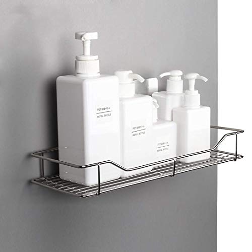 KOYET Stainless Steel Self Adhesive Silver Chrome Bathroom Shelves Rack Wall Holder Storage Rack with Strong Magic Sticker (Multicolor) (Silver Simple Rack) - Image 2