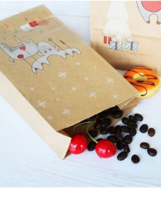 12-Piece Vintage Style Cute Animals Pattern Cookies Bag Brown/Grey/Red - Image 4
