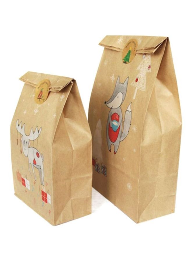 12-Piece Vintage Style Cute Animals Pattern Cookies Bag Brown/Grey/Red - Image 2