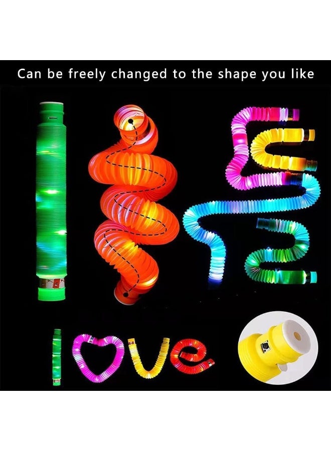 McDou 12 Pack LED Light Up Fidget Tubes,Fun Stretchy Glow Tubes Toy,Large Glow Sticks Glow in The Dark Party Supplies,Sensory Fidget Toys Light up Glow Sticks Fidget Pop Tubes for Kids - Image 4