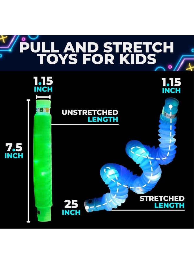 McDou 12 Pack LED Light Up Fidget Tubes,Fun Stretchy Glow Tubes Toy,Large Glow Sticks Glow in The Dark Party Supplies,Sensory Fidget Toys Light up Glow Sticks Fidget Pop Tubes for Kids - Image 2