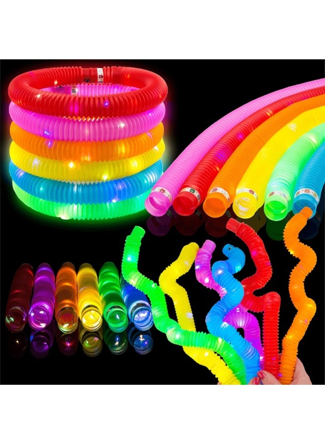 McDou 12 Pack LED Light Up Fidget Tubes,Fun Stretchy Glow Tubes Toy,Large Glow Sticks Glow in The Dark Party Supplies,Sensory Fidget Toys Light up Glow Sticks Fidget Pop Tubes for Kids - Image 1
