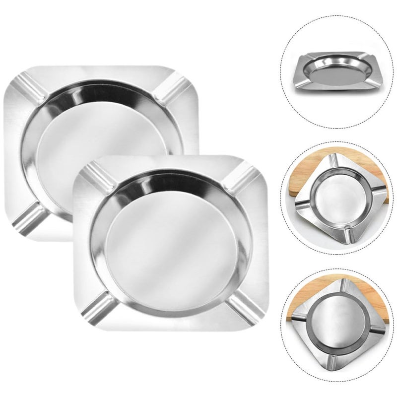 Stainless Steel Ashtray 2 Pack Indoor Outdoor Metal Ash Holder for Home Office Patio - Image 3