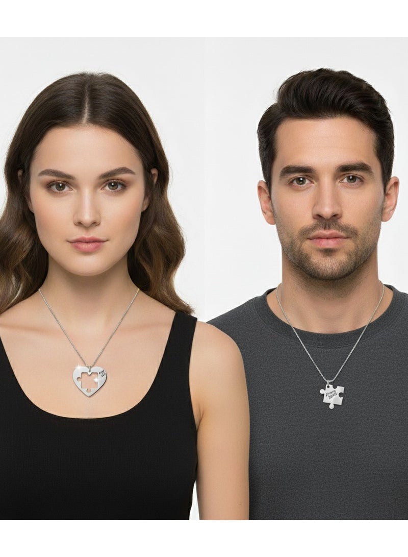 Ringfinity Matching Couple Necklace Set - Interlocking Heart Puzzle Pendants - Hypoallergenic 304L Stainless Steel Jewelry - Valentine’s Day Gift for Couples in Red Gift Box - Image 2