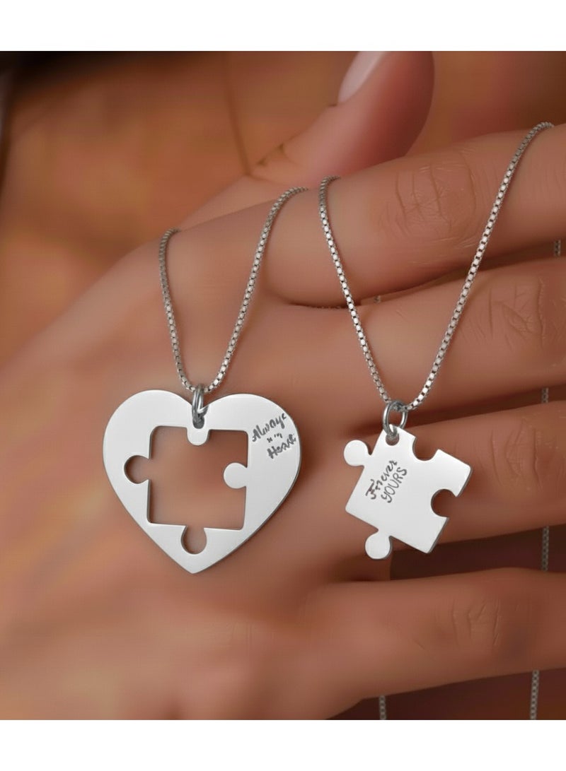 Ringfinity Matching Couple Necklace Set - Interlocking Heart Puzzle Pendants - Hypoallergenic 304L Stainless Steel Jewelry - Valentine’s Day Gift for Couples in Red Gift Box - Image 4