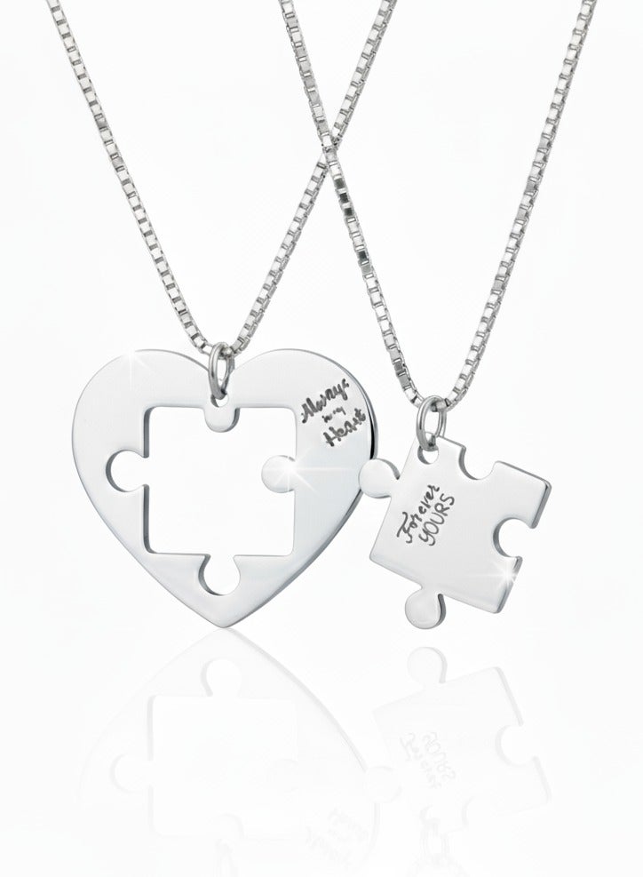 Ringfinity Matching Couple Necklace Set - Interlocking Heart Puzzle Pendants - Hypoallergenic 304L Stainless Steel Jewelry - Valentine’s Day Gift for Couples in Red Gift Box - Image 1