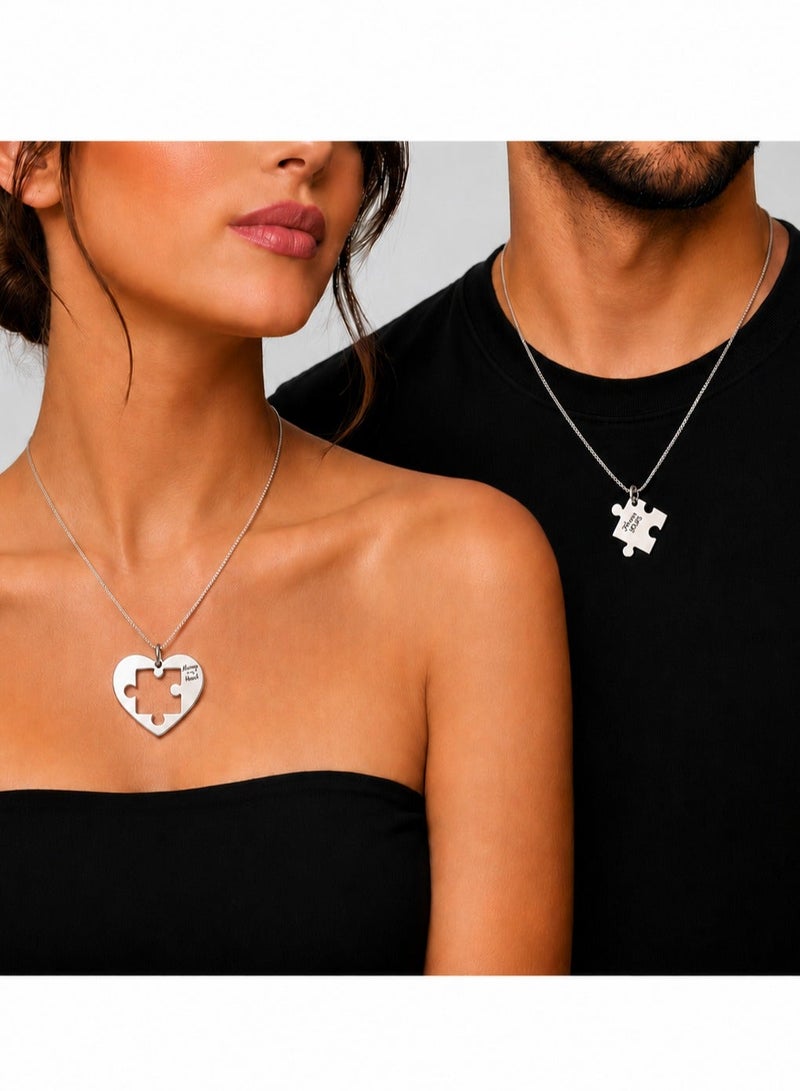 Ringfinity Matching Couple Necklace Set - Interlocking Heart Puzzle Pendants - Hypoallergenic 304L Stainless Steel Jewelry - Valentine’s Day Gift for Couples in Red Gift Box - Image 5