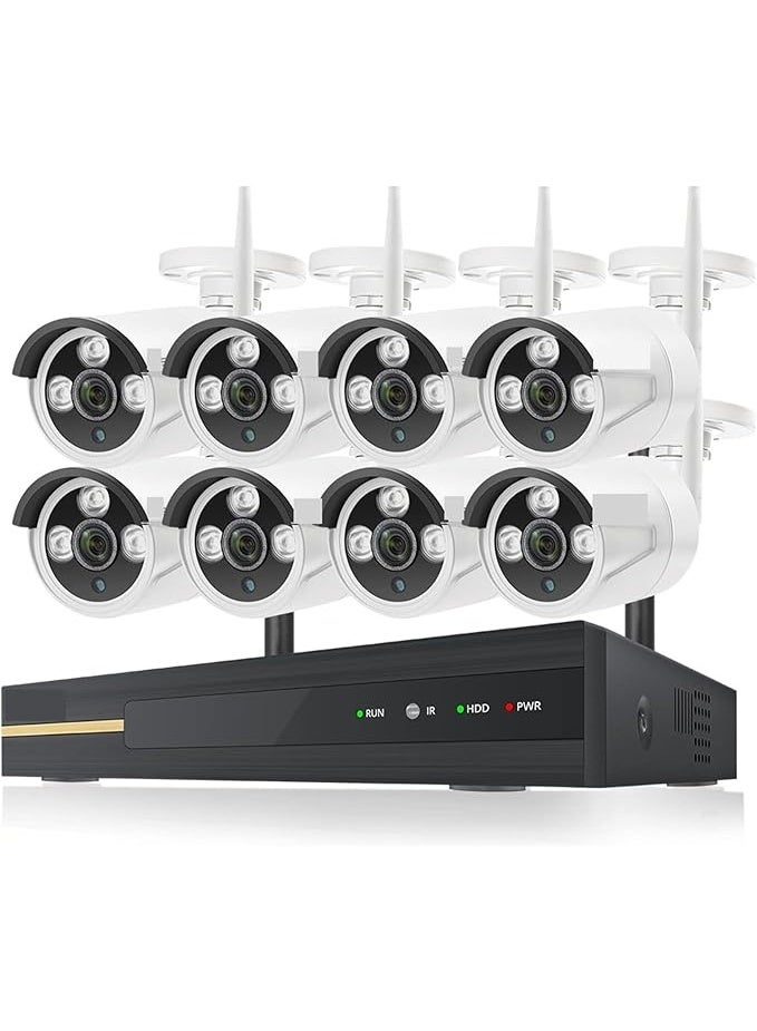 نظام ذكي لاسلكي خارجي بـ 8 قنوات – دقة 3 ميجابيكسل، تسجيل صوت، مقاوم للماء، تخزين 1 تيرابايت، يدعم الاتصال اللاسلكي، يشمل 8 وحدات مع وحدة تسجيل - Image 1