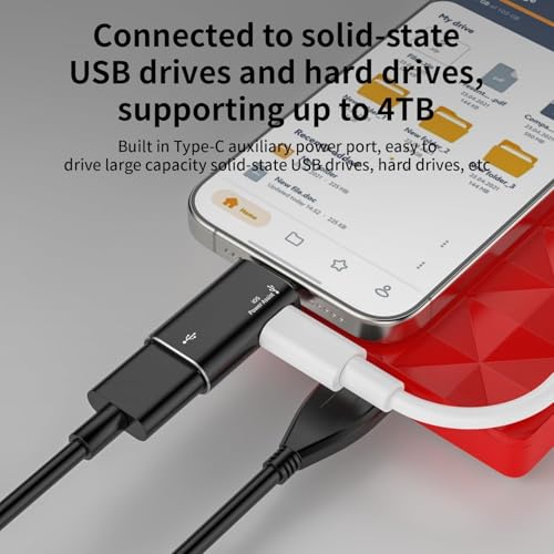 WISTAR Lightning to USB Female Adapter, Apple MFi Certified iPhone USB 3.0 OTG Adapter with USB-C Aux Power Port for iPhone 14/13/12/11/iPad, Supports Hard Disk, Card Reader, Camera - Image 3