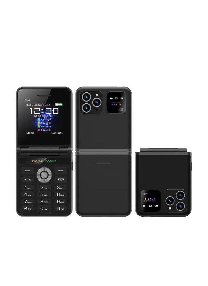 Hope - New 4 SIM Flip Mobile Phone, 2G GSM Unlocked Cellphone with Call Recording, Speed Dial, FM Radio, Magic Voice, Type-C Charging, 180° Fold Design, Torch Light -Black - Image 1
