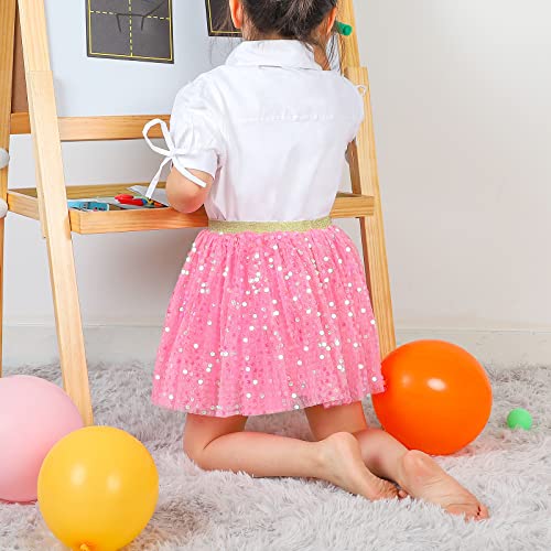 KEREDA Toddler Girls Layered Tutu Skirt Sparkling Sequin Tulle Dance Skirts 2-6 Y Hot Pink - Image 3
