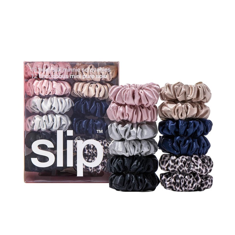 slip Minnie Scrunchies Classic | Pure Silk Scrunchies Set | 100% Mulberry Silk, Anti-Crease, Gentle on Hair, Reduces Breakage | Set of 4 Classic Colors | Stylish, Durable, Ideal for All Hair Types