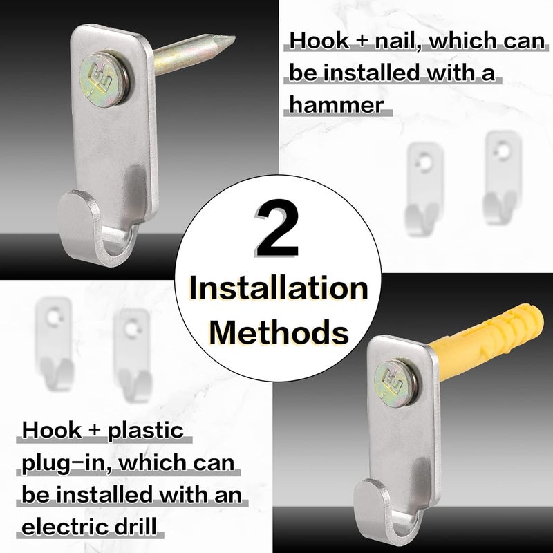 Sosation Sosation 25 Pcs Wall Mount Hooks J Hooks for Hanging Mirror Hanging Hardware 304 Stainless Steel Mini J Hook for Hanging Art Heavy Duty Hanger with Screws for Picture Frames Wire Key Bag Silver  - Image 4