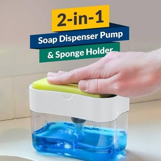 ispacex sn Brite 2 in 1 Soap Dispenser for Bathroom Accessories Dishwasher Liquid Holder Liquid Dispenser Pump 400 ML with Sponge Holder Kitchen Sink Accessories Items (Square soap Dispenser) - Image 5