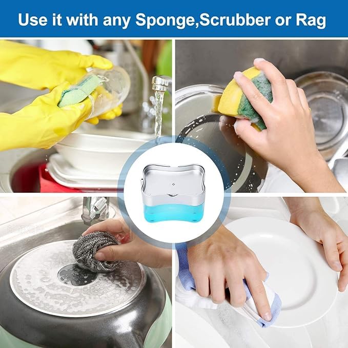 ispacex sn Brite 2 in 1 Soap Dispenser for Bathroom Accessories Dishwasher Liquid Holder Liquid Dispenser Pump 400 ML with Sponge Holder Kitchen Sink Accessories Items (Square soap Dispenser) - Image 2