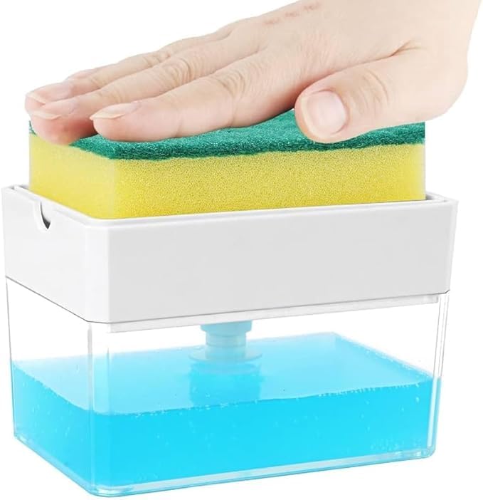 ispacex sn Brite 2 in 1 Soap Dispenser for Bathroom Accessories Dishwasher Liquid Holder Liquid Dispenser Pump 400 ML with Sponge Holder Kitchen Sink Accessories Items (Square soap Dispenser) - Image 4