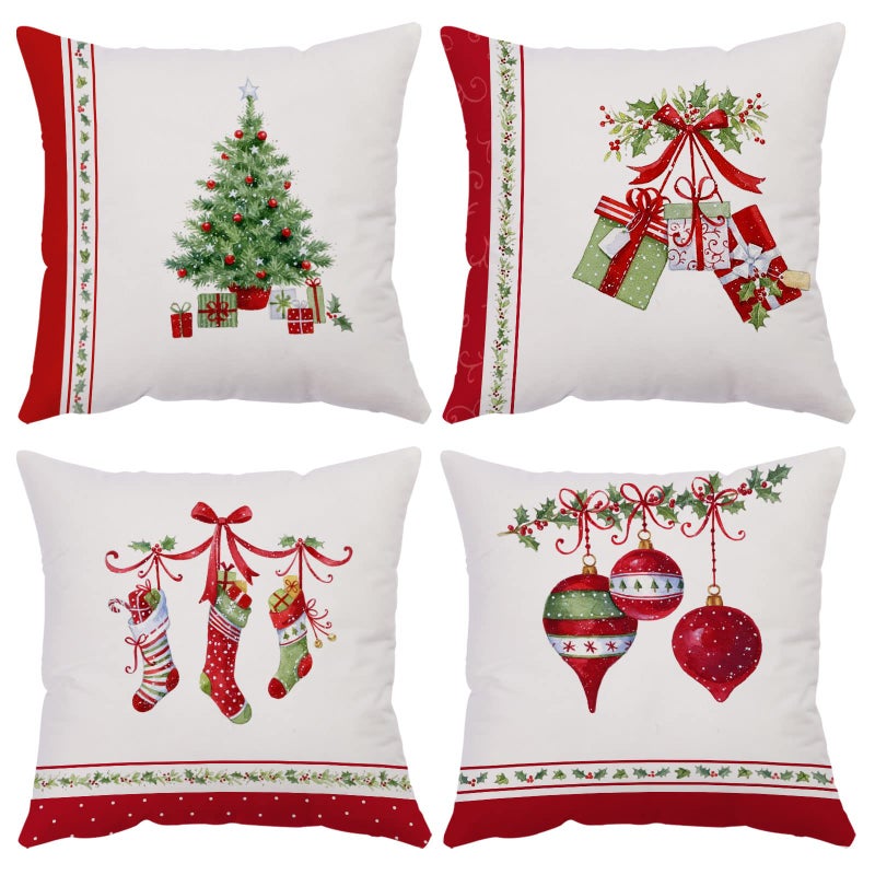 YeeJu YeeJu Set of 4 Merry Christmas Decorative Throw Pillow Covers Winter Holiday Xmas Velvet Pillow Cases Christmas Trees Socks Cushion Covers Outdoor Sofa and Home Decor Pillow Protectors 12x12 Inch