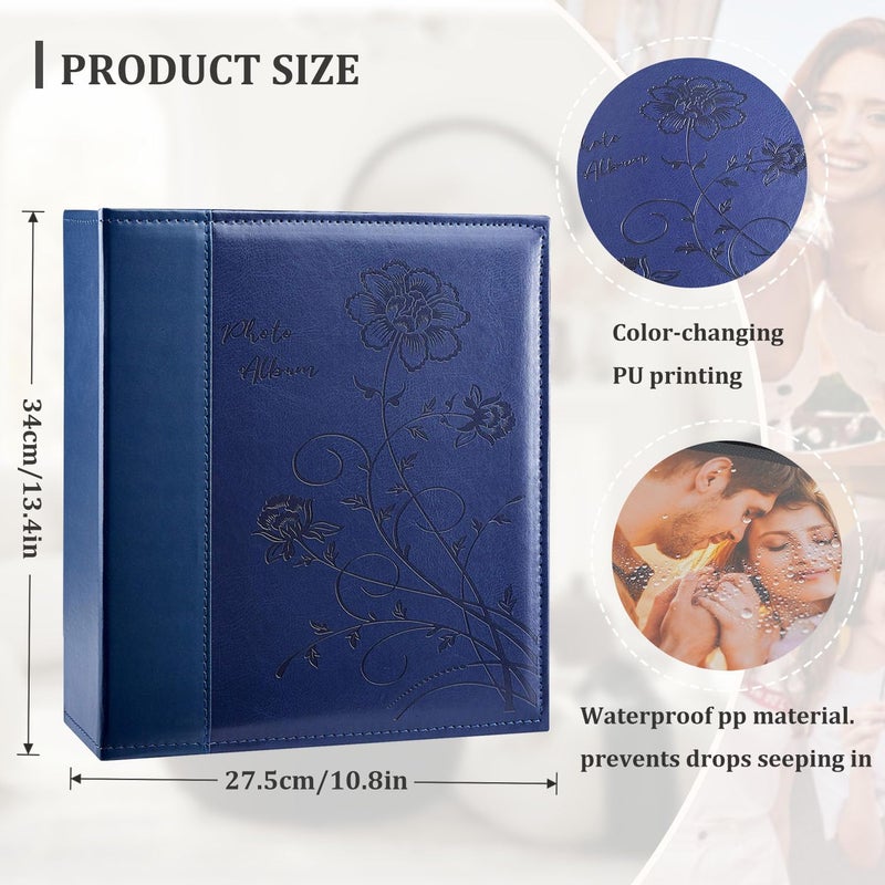 Artmag Photo Picutre Album 4x6 400 Photos, Extra Large Capacity Leather Cover Wedding Family Photo Albums Holds 400 Vertical 4x6 Photos with Black Pages(Blue) - Image 2