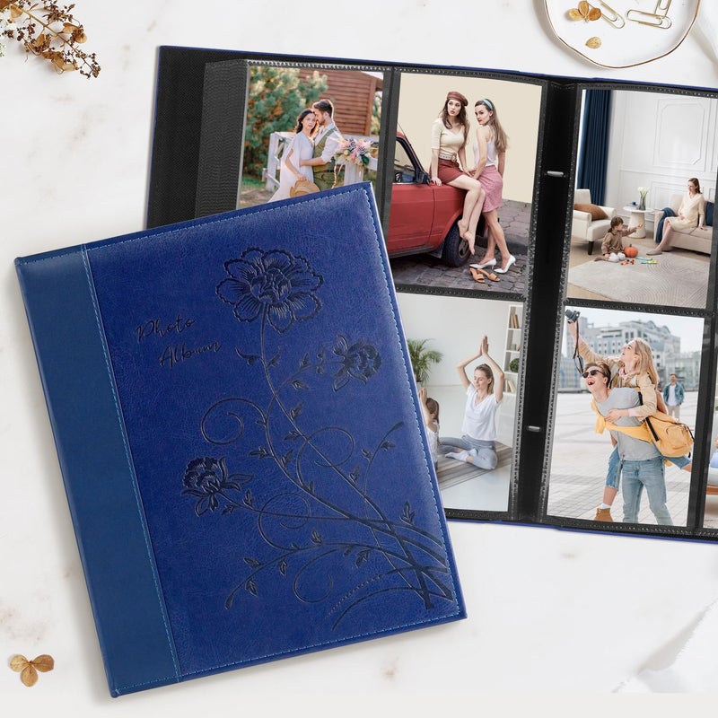Artmag Photo Picutre Album 4x6 400 Photos, Extra Large Capacity Leather Cover Wedding Family Photo Albums Holds 400 Vertical 4x6 Photos with Black Pages(Blue) - Image 4