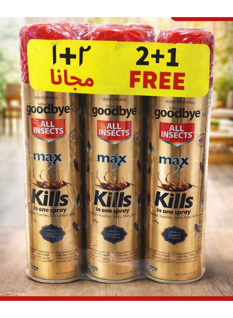جودباي بخاخ غودباي ماكس لقتل جميع الحشرات، عبوة من 3 قطع سعة 500 مل - Image 1