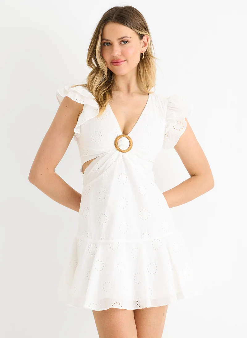Gini London  Cotton Cutout Broderie Mini Dress for Women | Best Price UAE