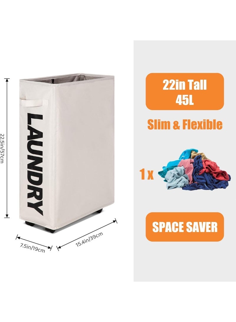FALAHOM Laundry Basket Rolling Slim with 4 Wheels & Stand,Foldable Waterproof Sorter and Organizer on Wheels Tall Thin Dirty Laundry Hamper,Dorm Home Corner Bin Storage Basket - Image 2