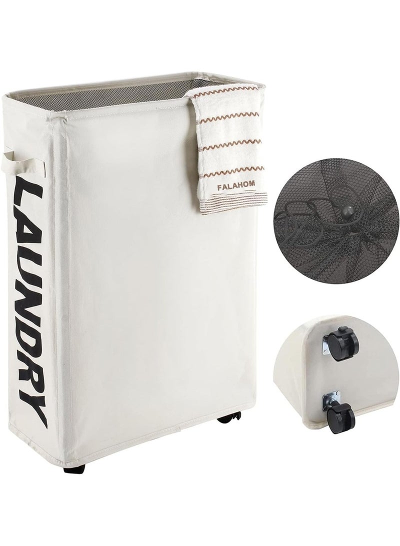 FALAHOM Laundry Basket Rolling Slim with 4 Wheels & Stand,Foldable Waterproof Sorter and Organizer on Wheels Tall Thin Dirty Laundry Hamper,Dorm Home Corner Bin Storage Basket - Image 1