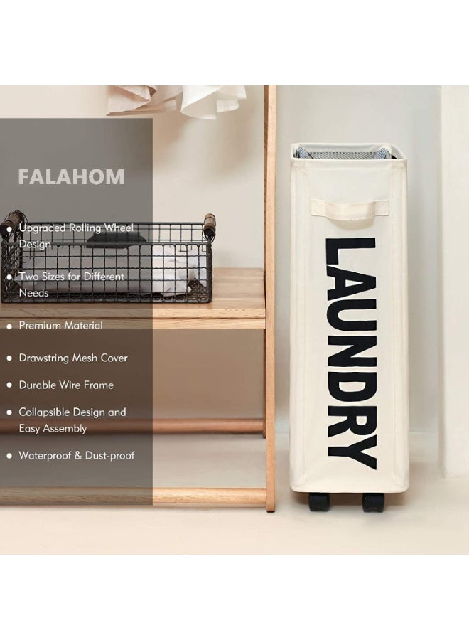 FALAHOM Laundry Basket Rolling Slim with 4 Wheels & Stand,Foldable Waterproof Sorter and Organizer on Wheels Tall Thin Dirty Laundry Hamper,Dorm Home Corner Bin Storage Basket - Image 3
