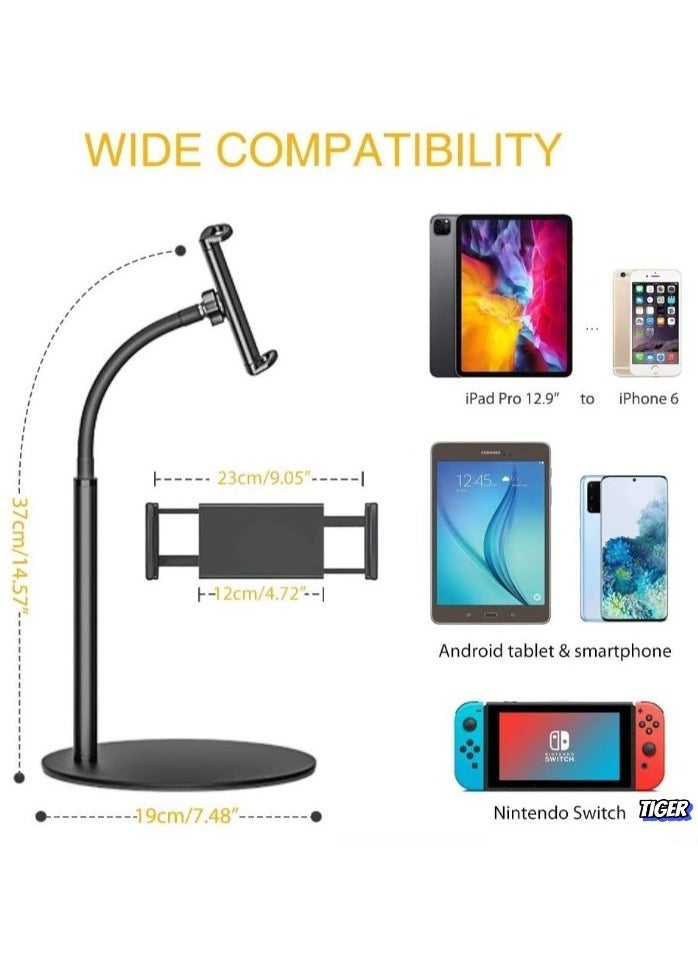 TIGER - Tablet Stand Phone Holder – 360° Rotating Adjustable Desktop Tablet Mount, Compatible with iPad/iPhone/Nintendo Switch/Samsung Galaxy Tabs/Kindle, Ideal for Home, Office, and Travel Use - Image 1