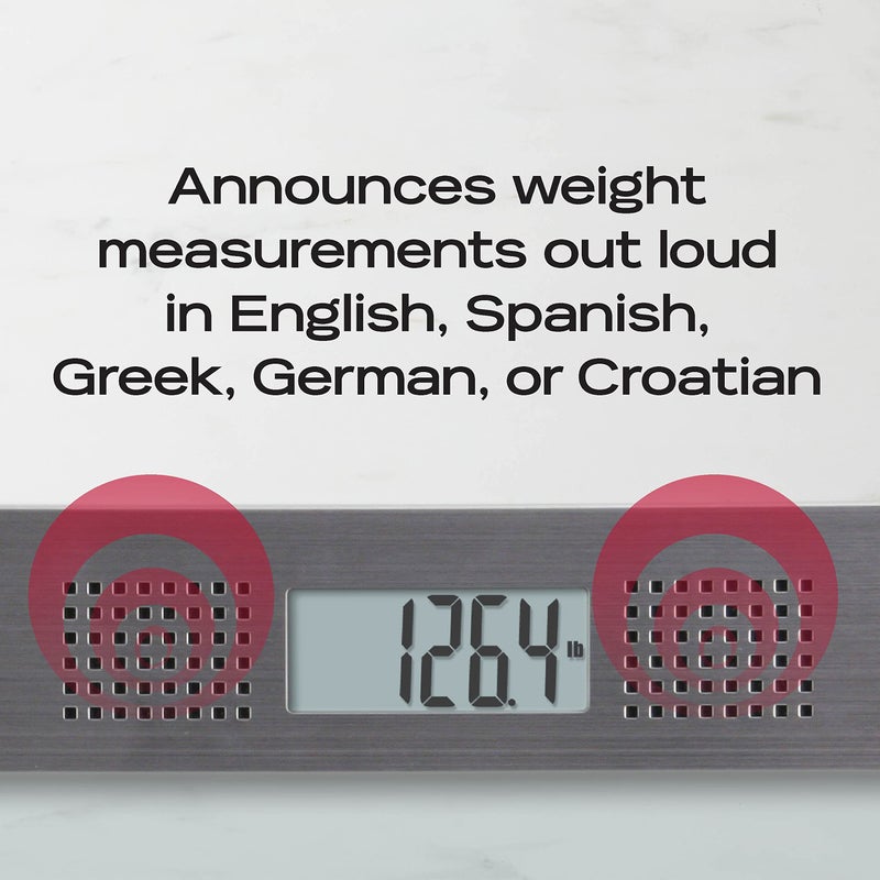 Taylor Precision Products Digital Bathroom Talking Scale, 5 Languages, Scales Body Weight, White Scale Clear Glass Stainless Steel Accents, 440 LB Capacity, Clear Stainless Steel Accents (5294756) - Image 3