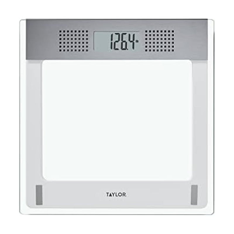 Taylor Precision Products Digital Bathroom Talking Scale, 5 Languages, Scales Body Weight, White Scale Clear Glass Stainless Steel Accents, 440 LB Capacity, Clear Stainless Steel Accents (5294756) - Image 1
