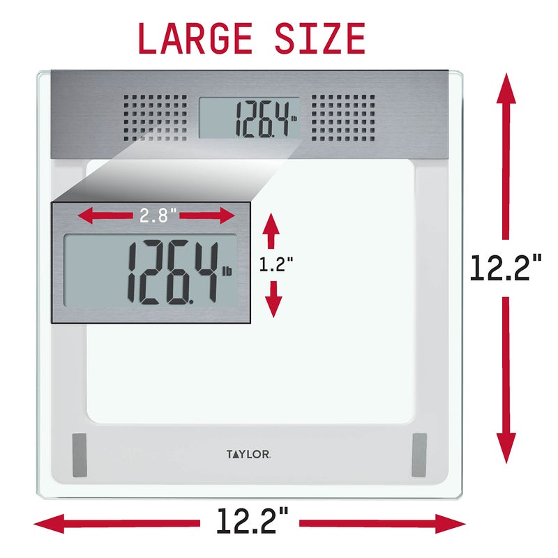 Taylor Precision Products Digital Bathroom Talking Scale, 5 Languages, Scales Body Weight, White Scale Clear Glass Stainless Steel Accents, 440 LB Capacity, Clear Stainless Steel Accents (5294756) - Image 4